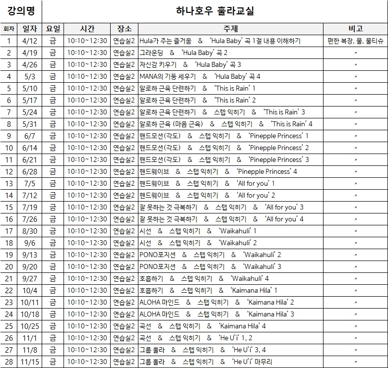 [2024생활문화교실] 하나호우 훌라교실 (매주 금요일)